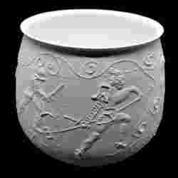 Beaker depicting a gladiator fight at The Gallo-Roman Museum in Tongeren, Belgium